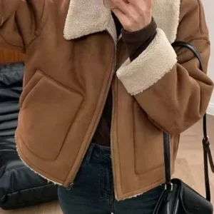 Pocket Faux Leather Coat