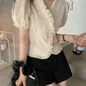 Lettuce trim Placket Blouse