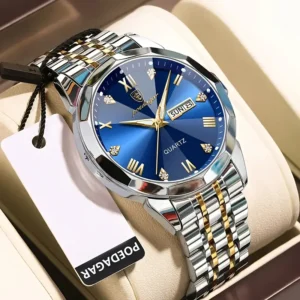 Laoruite Men'S Luminous Quartz Watch | Diamond-Shaped Fake Mechanical Dial, Waterproof, Casual Style, World-Time, Multi-Functional, Ultra-Thin, Lightweight, with Alloy Strap and Case, Without Battery