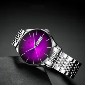 JSDUN Men'S Automatic Mechanical Watch with Luminous Hands & Dual Calendar - Stainless Steel Sporty Minimalist Watch, Chronograph, High Quality 1181.1inch - Self-Winding Movement, Golden-Tone & Bracelet for Everyday & Special Occasions - Ideal Gift for