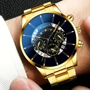 JSDUN Men'S Luxury Luminous Automatic Mechanical Watch - Stainless Steel Chronograph Wristwatch with Date/Day/24H Indicator, Blue Dial & Golden Hands, High Quality 1181.1inch - Elegant Business & Casual Watch for Men, No Battery/Easy Maintenance, Durabl