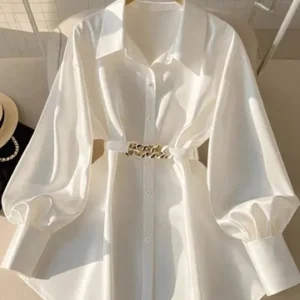 Lantern Sleeves Shirt with Metal Decor Belt