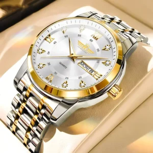 BINBOND Men'S | Steel Belt, Phase, Starry Night Light, Calendar, Small Three Pin, Quartz Movement, Non-rechargeable Battery, Stainless Steel Strap