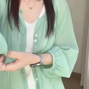 Light Chiffon Balloon Sleeve Open-front Blouse