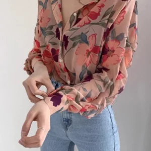 Floral print romantic chiffon Blouse